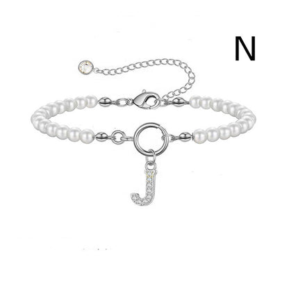 Personalized Pearl Beaded Bracelet with A–Z Letter Charm - Aurora Adorn