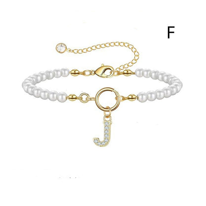 Personalized Pearl Beaded Bracelet with A–Z Letter Charm - Aurora Adorn