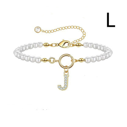 Personalized Pearl Beaded Bracelet with A–Z Letter Charm - Aurora Adorn