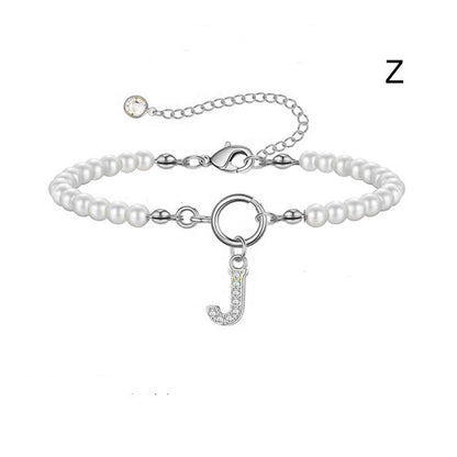 Personalized Pearl Beaded Bracelet with A–Z Letter Charm - Aurora Adorn