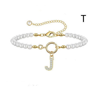Personalized Pearl Beaded Bracelet with A–Z Letter Charm - Aurora Adorn
