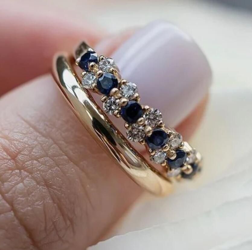 14K Gold Sapphire & Diamond Eternity Ring - Aurora Adorn