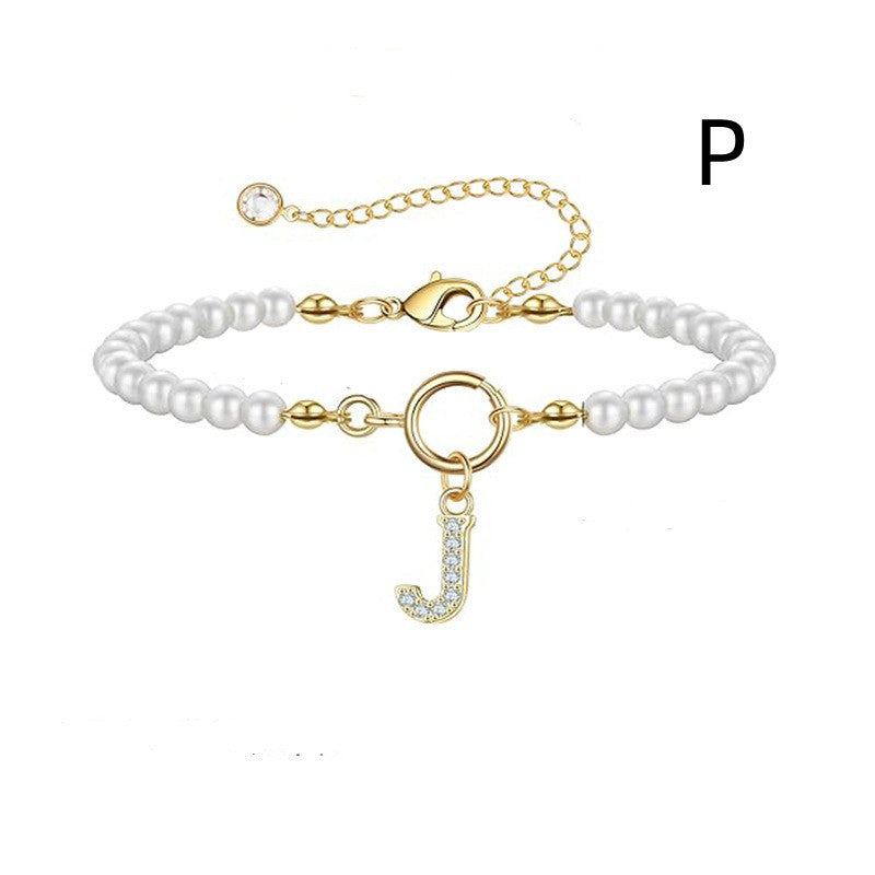 Personalized Pearl Beaded Bracelet with A–Z Letter Charm - Aurora Adorn