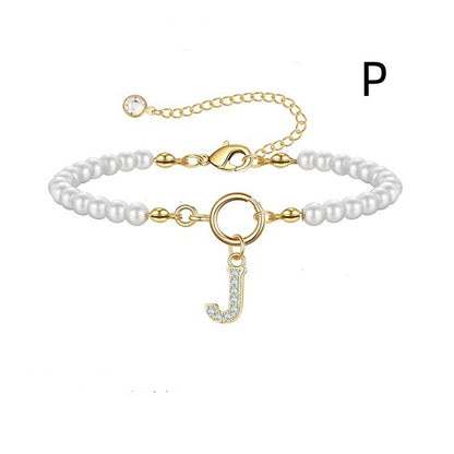 Personalized Pearl Beaded Bracelet with A–Z Letter Charm - Aurora Adorn