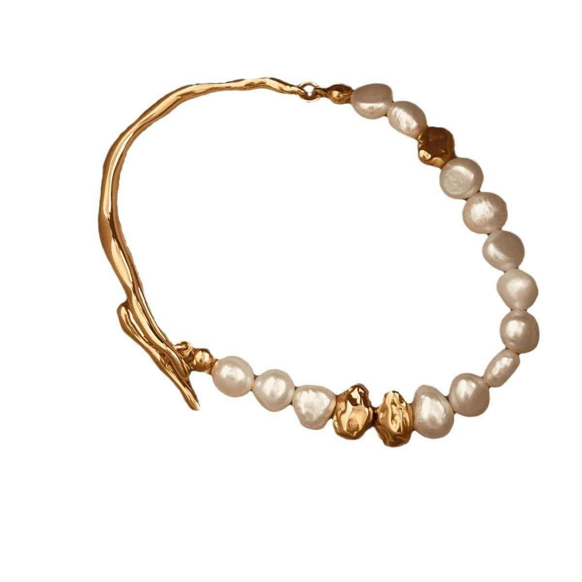 Elegant Gold & Pearl Bracelet – Irregular Freshwater Pearls with Textured Gold Accents - Aurora Adorn