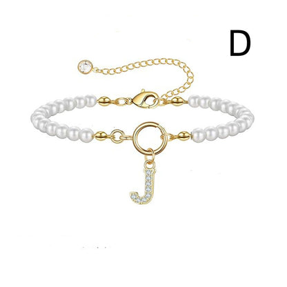 Personalized Pearl Beaded Bracelet with A–Z Letter Charm - Aurora Adorn