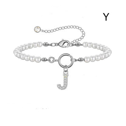 Personalized Pearl Beaded Bracelet with A–Z Letter Charm - Aurora Adorn