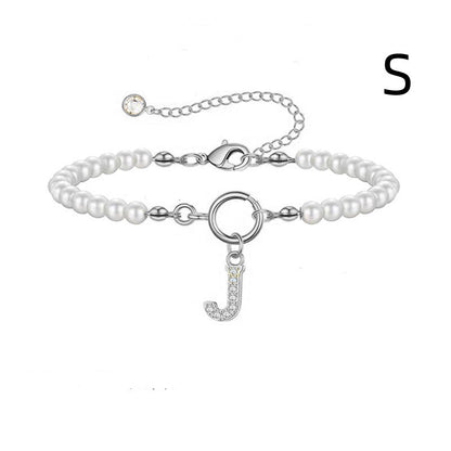 Personalized Pearl Beaded Bracelet with A–Z Letter Charm - Aurora Adorn