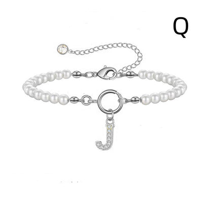 Personalized Pearl Beaded Bracelet with A–Z Letter Charm - Aurora Adorn