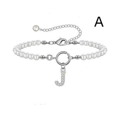 Personalized Pearl Beaded Bracelet with A–Z Letter Charm - Aurora Adorn