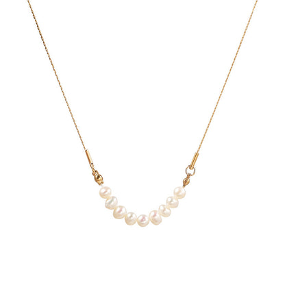 Elegant Freshwater Pearl Necklace – Minimalist Gold Chain Jewelry for Women - Aurora Adorn