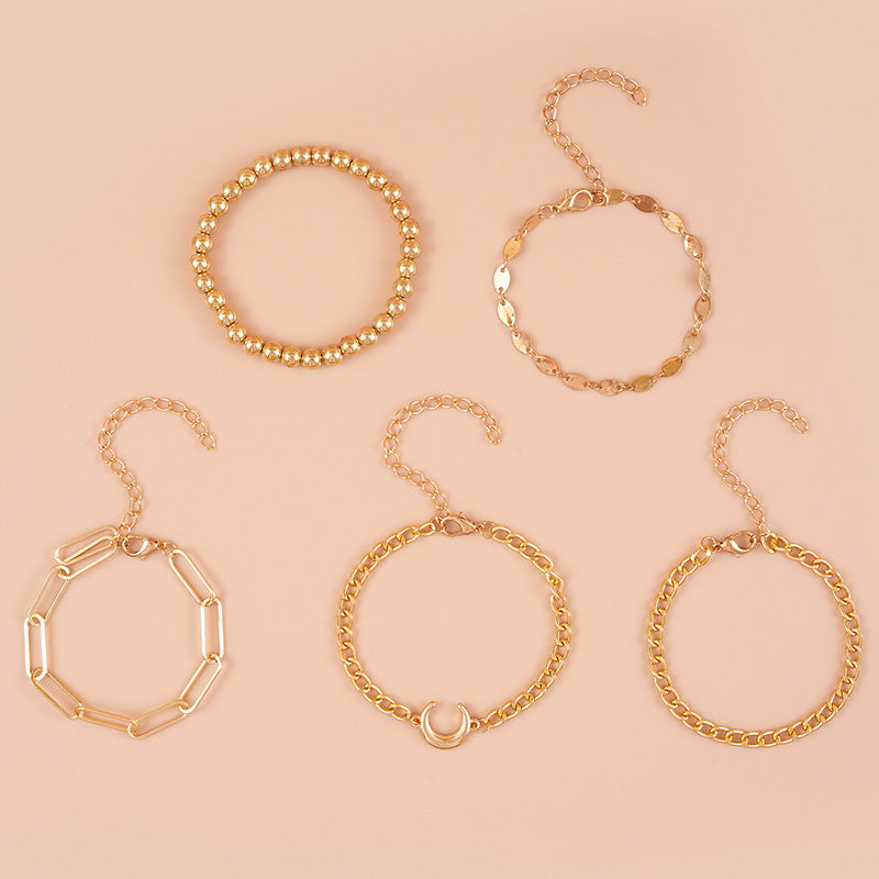 Gold Alloy Chain Bracelet Set – 5-Piece - Aurora Adorn