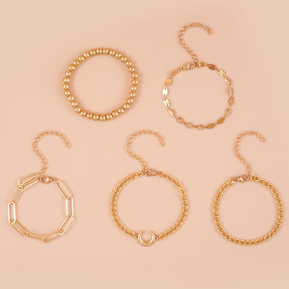 Gold Alloy Chain Bracelet Set – 5-Piece - Aurora Adorn