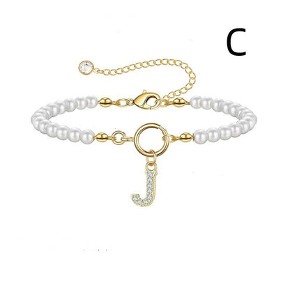 Personalized Pearl Beaded Bracelet with A–Z Letter Charm - Aurora Adorn