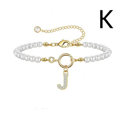 Personalized Pearl Beaded Bracelet with A–Z Letter Charm - Aurora Adorn