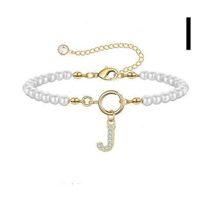 Personalized Pearl Beaded Bracelet with A–Z Letter Charm - Aurora Adorn