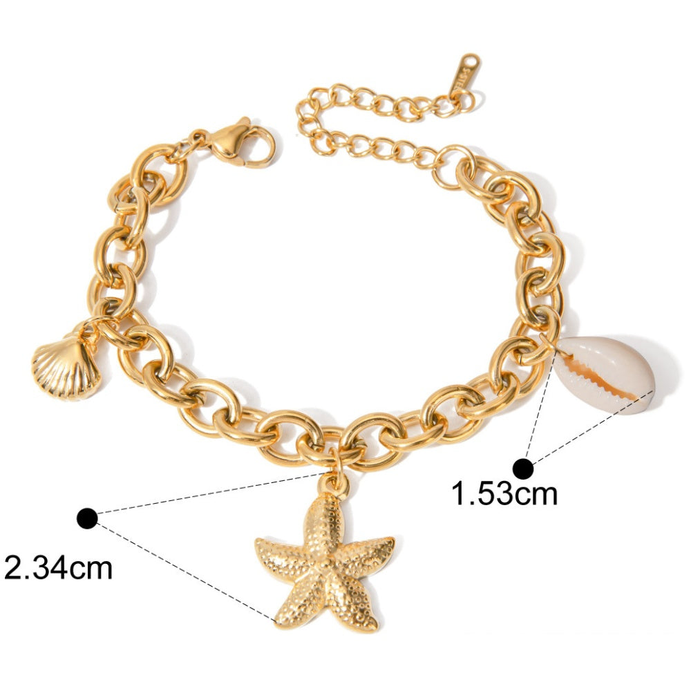 Gold Starfish Charm Bracelet with Seashell & Pearl - Aurora Adorn