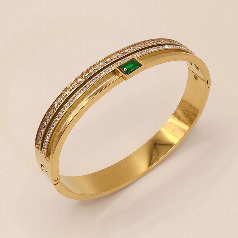 Gold Stainless Steel Bangle Bracelet with Crystal Accents - Aurora Adorn