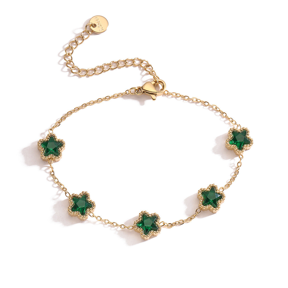 Elegant Gold Chain Bracelets with Green & White Crystal Charms - Aurora Adorn