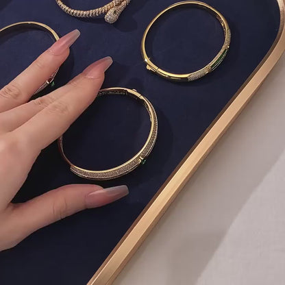 Luxury Emerald & Diamond Bangle Bracelet – 925 Sterling Silver, Gold Plated, Certified Fine Jewelry